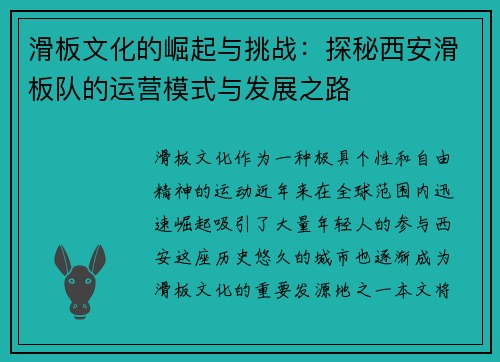 滑板文化的崛起与挑战：探秘西安滑板队的运营模式与发展之路
